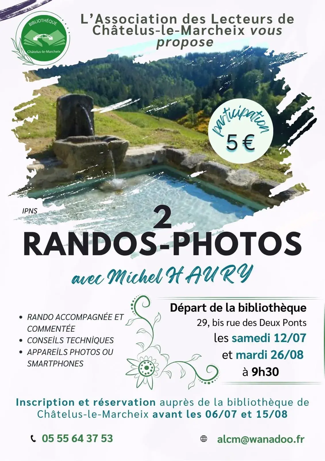 Affiche Michel Haury Photographe - randonnée photographique dans la Creuse, Association des lecteurs de Châtelus-le-Marcheix, Bibliothèque de Châtelus-le-Maracheix, 23430 Châtelus-le-Marcheix
