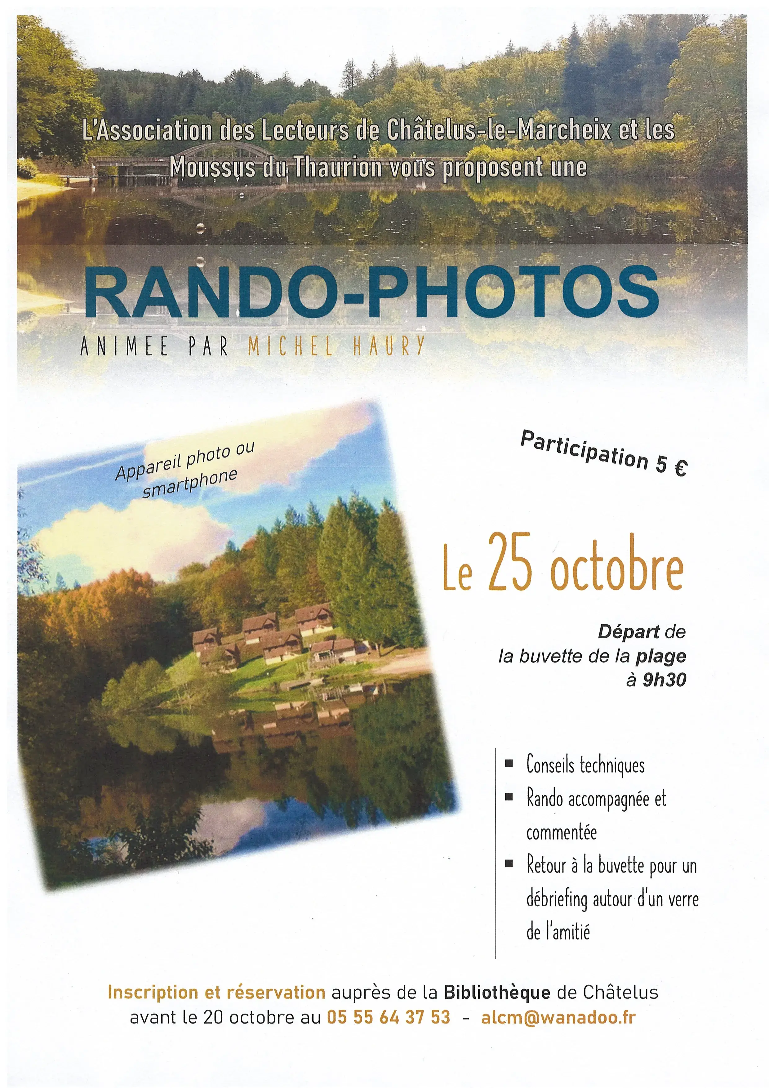 Affiche Michel Haury Photographe - randonnée photo 2023 à Châtelus-le-Marcheix 'Les vitraux de l'Eglise et le Thaurion'